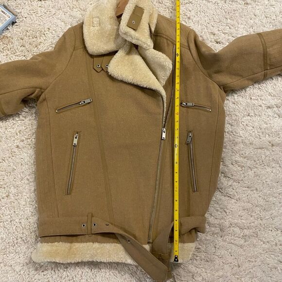 Zara Basic Wool Sherpa Blend Long Sleeve Coat.  Tan/Cream. Medium. Streetwear. - Picture 11 of 16